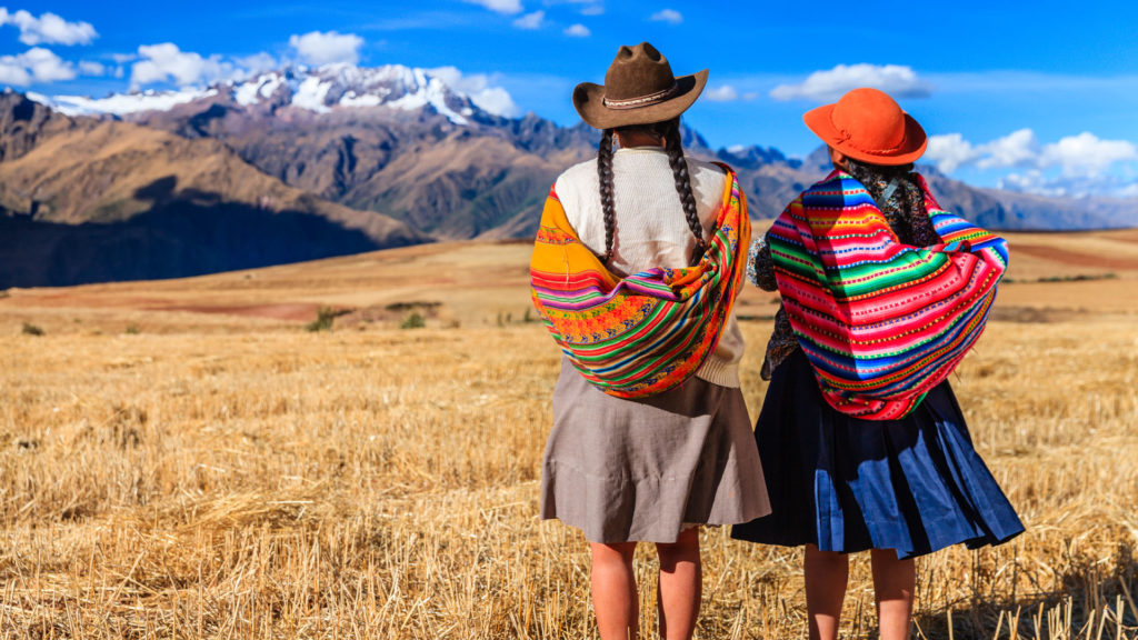 View of two Peruvian girls in the Andes